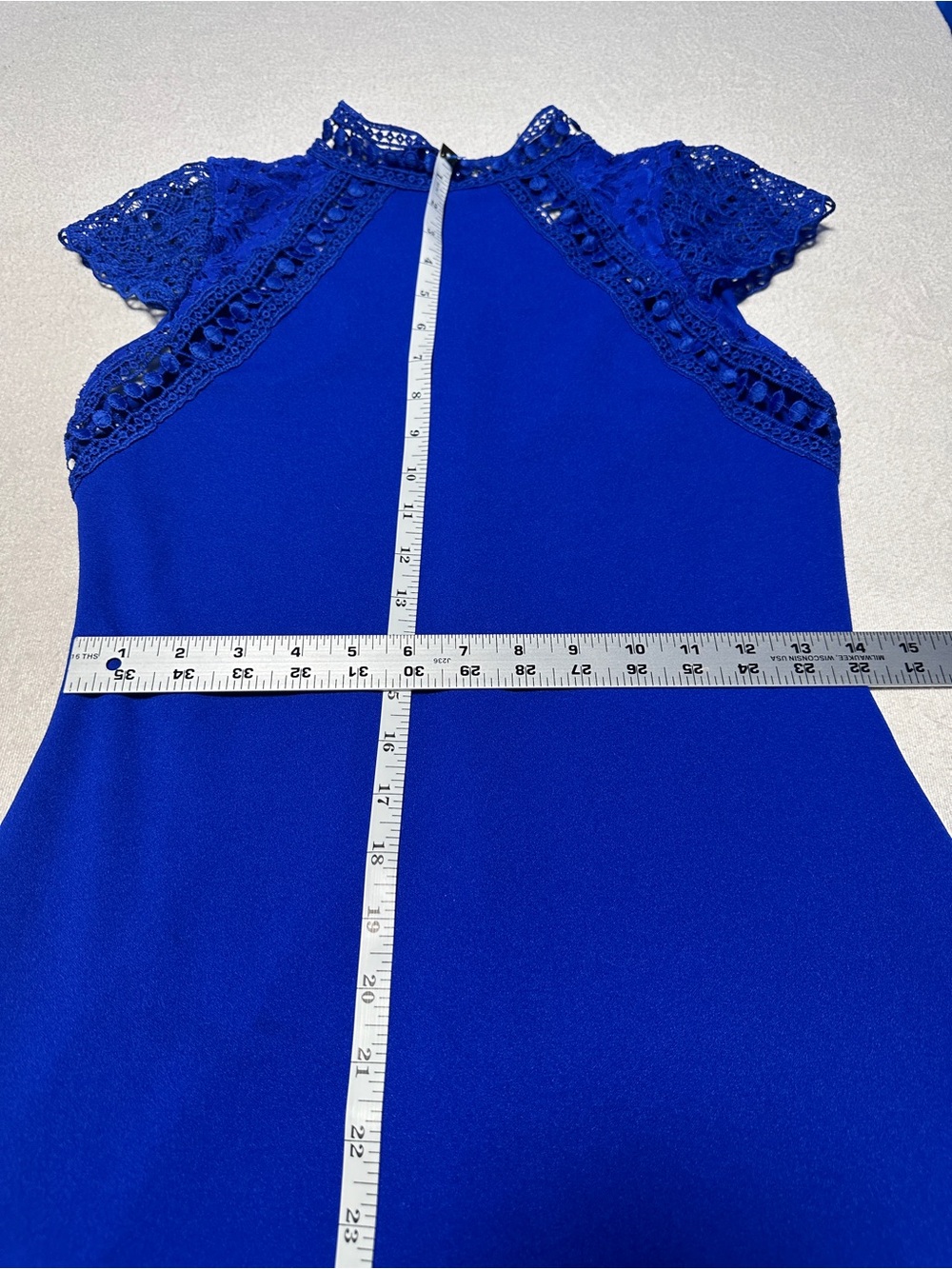 Haute Monde Cobalt Blue Lace Yoke Mini Dress - Picture 3 of 12